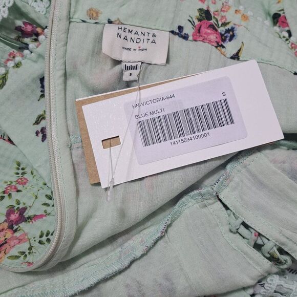 Hemant & Nandita Tiered Lace Mint Floral Boho Cottage Core Midi Dress Sz Small - Picture 8 of 10